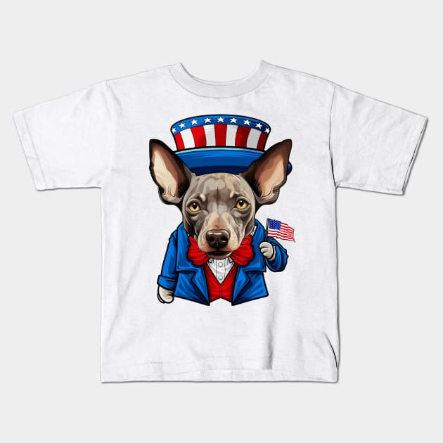 Funny 4th of July Hairless Terrier Dog Kids T-Shirt by whyitsme